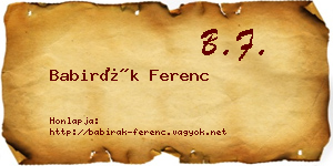 Babirák Ferenc névjegykártya